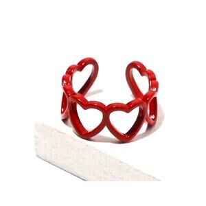 Vintage Inspired Alloy Hollow Heart Shaped Adjustable Ring Red